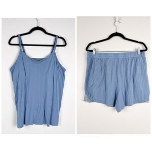 Kindred Bravely Blue Lace-Trim Pajama Cami & Shorts Set